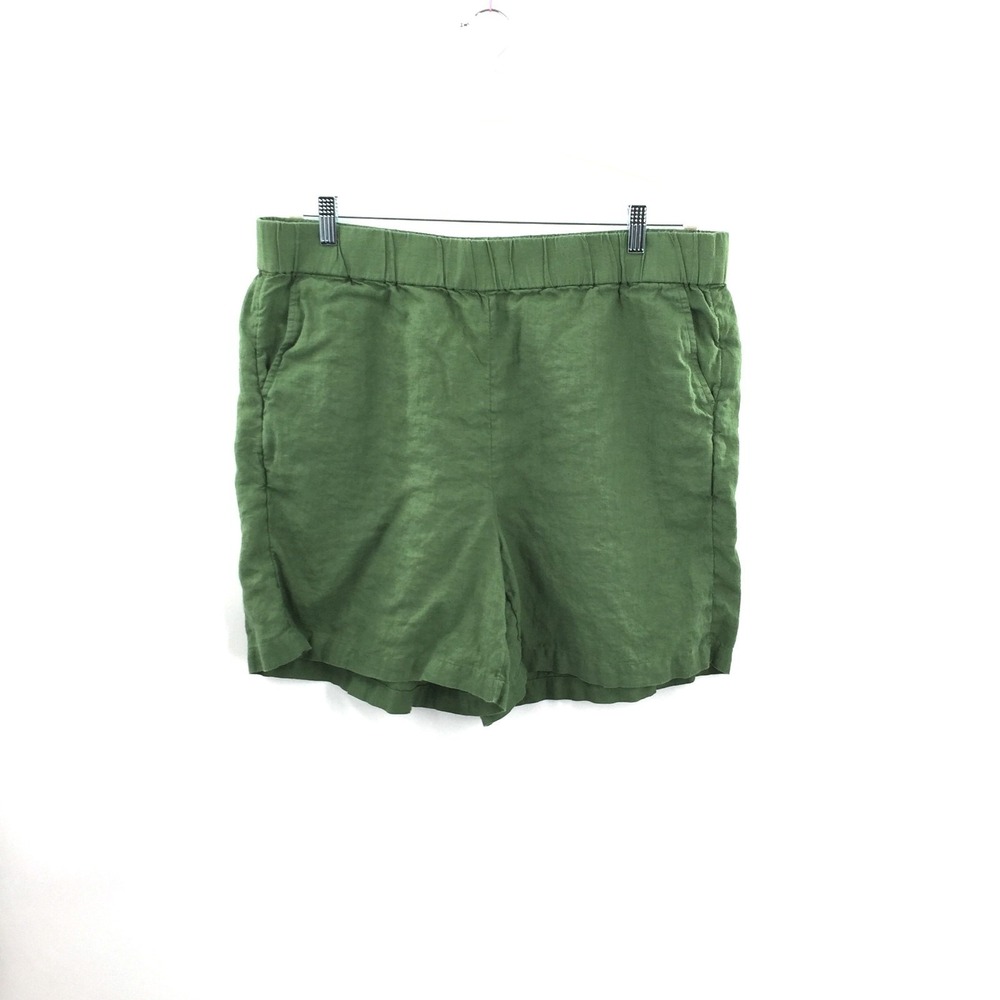 J. Crew Green Elastic waist high rise classic Linen Shorts preppy sustainable XL